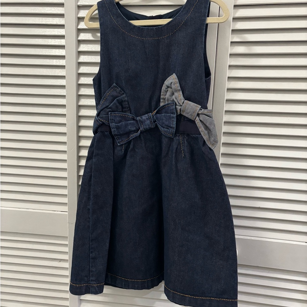 Dolce and Gabbana Denim Girls Dress with Bow Accents